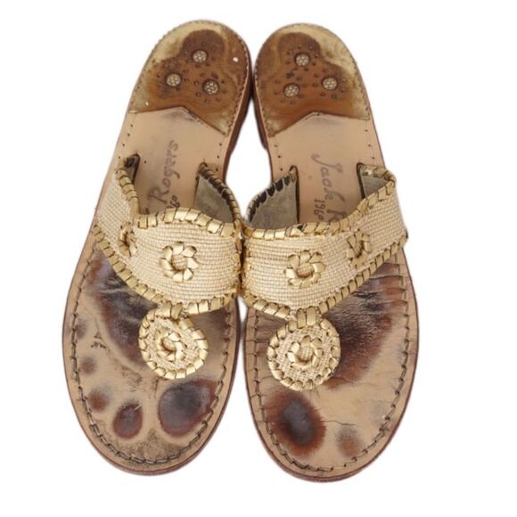 Jack Rogers Navajo Beige / Gold Thong Sandals, Size 8 - Picture 3 of 8